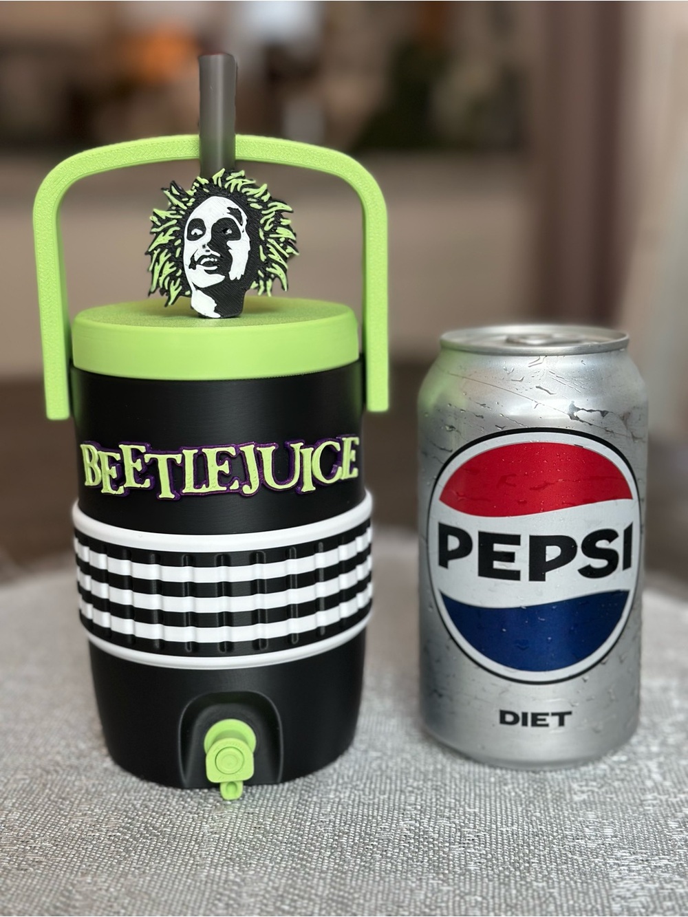 Beetlejuice Halloween Themed Can Cooler with Straw Topper - Picture 3 of 6